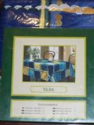 TILES DESIGNER TABLECLOTH GREEN 150 cm X 260 cm NEW COMMERCIAL